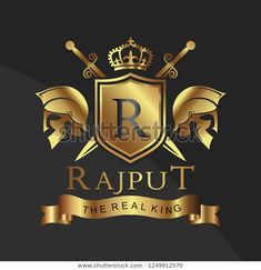 the logo for rapput is gold and black with two crossed swords on one side