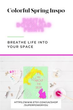 the front cover of a magazine with text that reads, colorful spring inspo digital print breathe life into your space