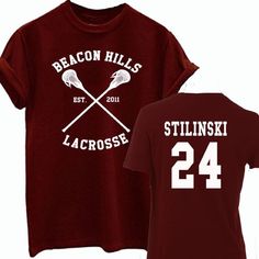 a maroon t - shirt with two crossed oars and the words beacon hills lacrosse on it