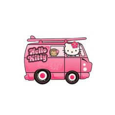 a pink van with hello kitty on the roof