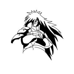 an anime character with long hair and black eyes, holding his arms crossed in front of him