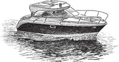 a black and white drawing of a boat in the water