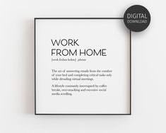 a black and white poster with the words work from home written in bold font on it