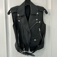 Brand New Never Worn And In Perfect Condition! Theory Moto Leather Vest In Size Xs Wastelander Outfit, Slasher Characters, Sleeveless Leather Jacket, Eddie Stranger Things, Moto Vest, Black Leather Vest, Street Parking, Biker Vest, Parking Garage