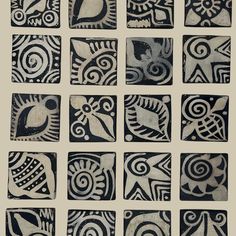 nine black and white tiles with designs on them, all in different shapes and sizes