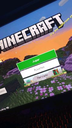 an image of a computer screen with the words minecraft on it and flowers in the background