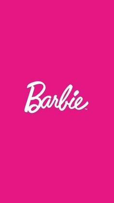 the word barbie written in white on a pink background