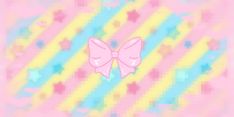 a pink bow with stars on it is in the middle of a colorful wallpaper