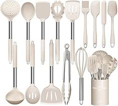 an assortment of kitchen utensils and spoons