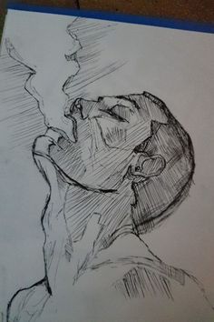 a drawing of a man's face with his mouth open