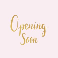 the words opening soon are in gold lettering on a pink background with a black and white photo