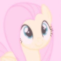 a little pony with big eyes and pink hair is looking at the camera while standing in front of a pink background