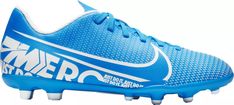 a blue and white soccer shoe with the word merc on it's side