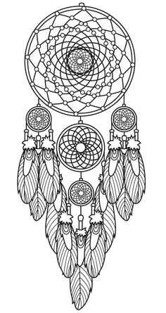 a black and white drawing of a dream catcher