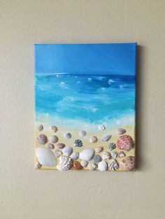 seashells and starfish on the beach painted on canvas