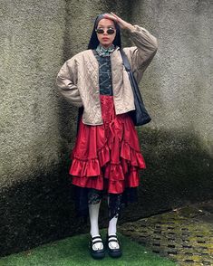 waiting for a friend to pick me up to go somewhere cute and take outfit check together 🫶🏼🫶🏼✨✨ #layeringstyle #ootd #outfitoftheday #vintageclothing #thriftedfashion #thrifted #secondhandfashion #outfitinspo #outfitrepeater #modest #modestfashion Midi Skirt Layered Outfit, Skirt Layered Over Jeans, Skirt Layered Over Pants, Vintage Tiered Patchwork Skirt, Tzniut Fashion, Cult Of Personality, Hijab Outfit