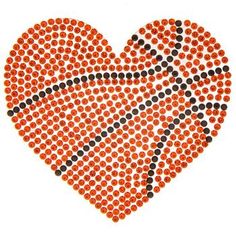 an orange and black heart made out of small beads on a white background with the word love written in it