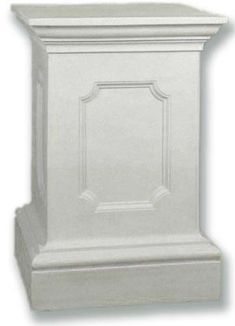 a white pedestal with a square base on the top and an arch at the bottom