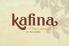 the word kafina written in brown on a beige background with leaves and branches