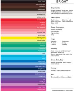 a color chart with different colors and names for each part of the page, which is labeled