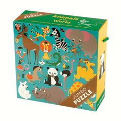 an animal world puzzle box with animals on it