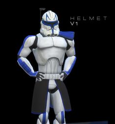 an animated character is standing in front of a black background with the words helmet v1