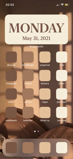 the color scheme for monday is shown in shades of brown, beige and light tan