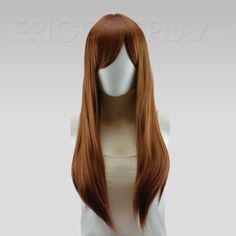 Nyx Light Brown Long Straight Wig This wig is a Light Brown long straight wig perfect for cosplay, costuming, and even casual daily wear. As one of our most versatile styles, you're free to cut it, curl it or style it in any way that suits your needs. This Light Brown long straight wig reaches a total length of 28 inches and comes with 6 inch bangs that can be simply swept to the side, trimmed, or styled in any way otherwise. A unique skintop at the hairline of this wig offers a natural and real Light Brown Wig, Medium Length Wig, Medium Wig, Chignon Wedding, Long Straight Wig, Style Chart, Braided Updo Wedding, Medium Short Hair, Epic Cosplay