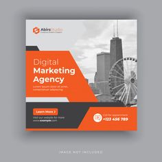 an orange and black business brochure with a ferris wheel in the background that reads digital marketing agency