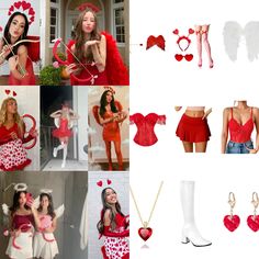 a collage of photos with different outfits and accessories for women to wear on valentine's day