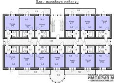 the floor plan for an apartment building with multiple rooms and two floors, all in blue