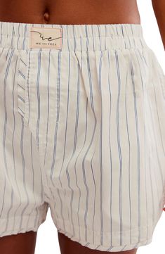 Raw edges play up the off-hours look of relaxed cotton-and-lyocell boxer shorts elevated with classic pinstripes. Elastic waist Faux fly 65% cotton, 35% lyocell Machine wash, dry flat Imported Relaxed White Cotton Bottoms, White Cotton Shorts With Comfort Waistband, White Cotton Shorts For Loungewear, Relaxed Cotton Pajama Shorts With Elastic Waistband, Comfortable Cotton Pajama Shorts With Pockets, Everyday Cotton Pajama Shorts With Elastic Waistband, Comfortable Cotton Pajama Shorts For Spring, White Cotton Shorts For Everyday, White Cotton Everyday Shorts