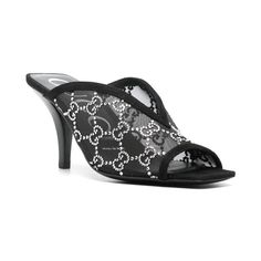 Authentic Gucci Gg Crystal Heeled Sandal Black Mesh In Black/Crystal Brand New Comes With All Original Packaging With Box And Dust Bag Size 40 Euro Gucci Elegant, Gucci Heels, Mesh Heels, Crystal Logo, Crystal Heels, Crystal Sandals, Shoes Gucci, Rhinestone Heels, Mesh Shoes