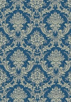 a blue and white wallpaper with an ornate design