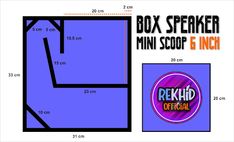 the box speaker mini scop e - inch is shown with measurements for each section