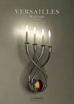 an advertisement for a wall light with candles in the shape of a spiral design on it