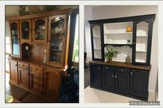 two pictures side by side one has a china cabinet and the other has a hutch