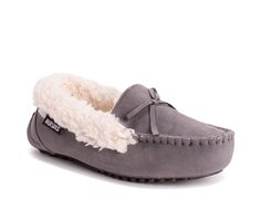 100% Polyester upper / Leather look, Slip on for easy entry, Flat heel, Rounded / closed toe, Memory Foam insole for added comfort, TPR indoor / outdoor outsole, Faux fur cuff | Women's MUK LUKS Jayla Slipper Shoes in Light Grey Size 10 Moccasin Slipper, Flat Slipper, Moccasins Slippers, Slipper Socks, Slipper Shoes, Slide Slipper, Womens Slippers, Moccasins, Light Grey