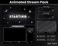 the animated stream pack is shown in black and white, with an image of stars