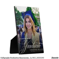 a graduation card with a graduate's name on it and a photo in the background