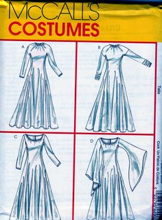 Dresses have sleeve variations with gusset, neck binding and laced back band closure, dress D has contrasting lined sleeves. This sewing pattern is out-of-print, new, factory folded, complete with instructions. Colonial Dress Pattern, Medieval Dress Princess, Basic Dress Pattern, Gown Sewing Pattern, Colonial Dress, Ren Faire Costume, Medieval Gown, Costume Sewing Patterns, Wedding Dress Patterns