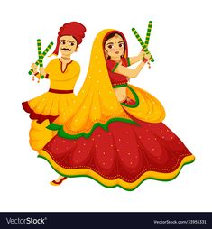 Dandia Dance Drawing, Navratri Doodle, Dandiya Pics, Navratri Festival Drawing, Dancing Cartoon Characters, Dandiya Images, Festival Illustration Art, Gujarat Illustration