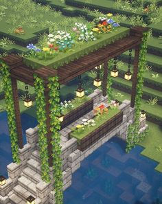 Cottagecore Minecraft Village Ideas, Minecraft Houses Cottagecore Tutorial, Cute Minecraft Bridges, Minecraft Fairy Village Builds, Inside Minecraft Houses Ideas Cottage, Minecraft Wells Designs Cottagecore, Minecraft Cottagecore Bridge, Minecraft Building Ideas Vanilla, Minecraft House Inspiration Aesthetic