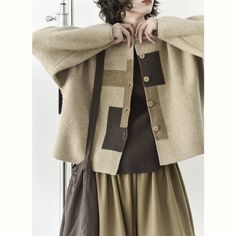 Japanese Jackets Women, Japanese Women Fashion, Japanese Cardigan, Japanese Fashion Women, Mid Length Coat, Blanket Cardigan, Patchwork Clothes, Embellished Clothing, Winter Work Wear