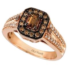 Grand Sample Sale Ring featuring 3/4 cts. Chocolate Diamonds®, 1/5 cts. Vanilla Diamonds® set in 14K Strawberry Gold® Levian Chocolate Diamonds Rings, Chocolate Diamond Ring Engagement, Chocolate Rings, Chocolate Diamond Ring, Levian Jewelry, Chocolate Diamond, Chocolate Diamonds, Le Vian, White Diamond Ring