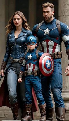 the avengers family is dressed up as captain america