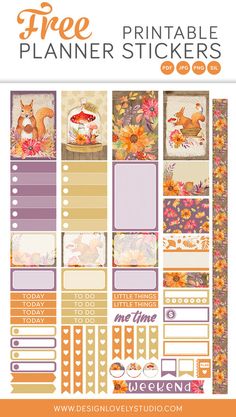 the printable planner sticker is shown with flowers and leaves on it, including an orange