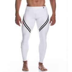 Gigo Enigmatic White Leggings Men's Leggings In Stock - Ships In 24 Hours 96% Polyester 4% Spandex Machine Wash Made In Colombia High-stretch White Training Bottoms, White High-stretch Training Bottoms, White High Stretch Training Bottoms, White Compression Pants For Gym, Tight White Training Bottoms, Tight White Leggings For Gym, White Elastane Gym Bottoms, White Fitted Training Pants, White Elastane Sports Bottoms