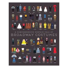 an illustrated poster with different costumes for people to wear in the movie, including men's and women's clothing