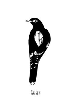 a black and white drawing of a bird on a branch with the words tattoo anshort